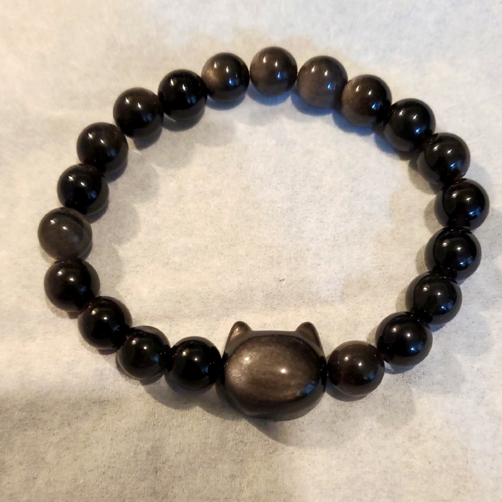 Black Genuine Onyx Cat Bead Bracelet